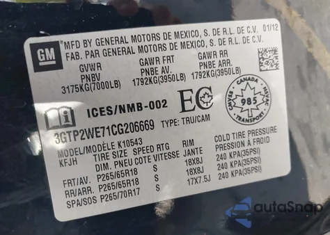 2012 GMC Sierra 1500 Slt from USA, damaged, VIN 3GTP2WE71CG206669